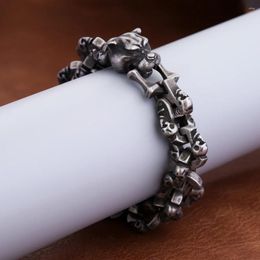 Link Bracelets Vintage Black Leopard Head Bracelet For Men Boys Stainless Steel High Quality Skull Bangles Domineering Amulet Jewelry Gifts