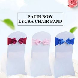 Sashes High Quality Lycra Band Spandex Chair Sash With Satin Bow Back For Wedding Event Party Chair Cover Decoration