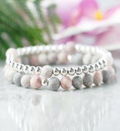 MG0961 6 mm Matte Pink Zebra Jasper Silver Colour Plated Beaded Stacking Bracelets Dainty Bracelet Womens Healing Crystals Jewe2844575