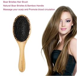 Hair Brush Natural Bamboo Handle Boar Bristles Anti-static Hair Scalp Paddle Hairbrush Gasbag Massage Comb Hair Care