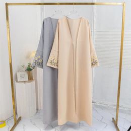 Ethnic Clothing Open Front Abaya Embroidery Floral Long Sleeve Maxi Length Women's Muslim Cardigan Abayas Out Kaftans Women Jilbabs