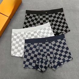 Wide Waistband Shorts Fashionable and Classic Plaid Pattern Mens Underwear V U Raised Design Comfortable Mens Underwear