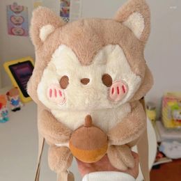 Drawstring Squirrel Cute Doll Backpack Cartoon Lolita Girls Crossbody Casual Mobile Phone Bag Women Plush Shoulder