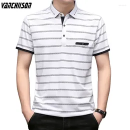 Men's Polos Men Polo Shirt Tops Short Sleeve For Summer Stripes Business Smart Casual Male Fashion Polyester 00656