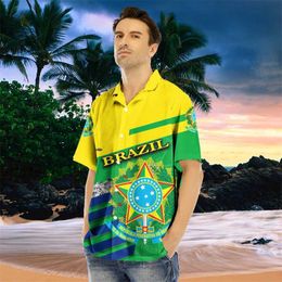 Men's Casual Shirts Brazil Flag Map Graphic Shirts For Men Clothes Casual Hawaii Short Slve Shirt Brazilian National Emblem Lapel Blouse Male Tops Y240506