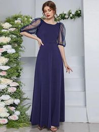 Party Dresses Women Casual Elegant Maxi 2024 Summer A-Line Puff Half Sleeve Luxury Mesh Solid Turkish Evening Robe Vestidos