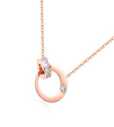 Sleek minimalist double round crystal pendant necklace High quality personality ladies rose gold necklace Jewellery gift 3GX14114425464