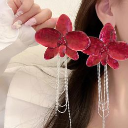 Dangle Earrings Retro Light Luxury Fashionable Enamel Flower Branch Large