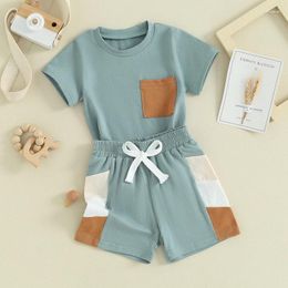 Clothing Sets Toddler Boys Summer Outfits Short Sleeve T-Shirt And Contrast Colors Elastic Shorts For 2 Piece Clothes Set