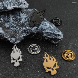 Brooches Classic Skull Fire Symbol For Men Punk Stainless Steel Danger Sign Badge Pin Brooch Hip Hop Rock Party Accessories