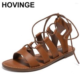 Sandals 2024 Summer Women's Outerwear Roman Style Shoes Ladies' Casual Flats Fashion Tie Design Walking And Work Wear