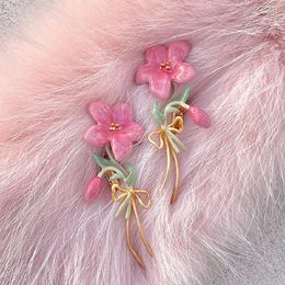Dangle Earrings Vintage Vine Trumpet Flower Pink Colour Sweet And Romantic Women's Trend Party Jewellery Accessories Gifts