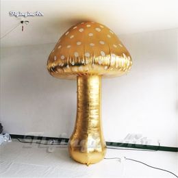 wholesale Customised Golden Inflatable Mushroom 3m 10ft Giant Air Blown Mushrooms Replica Balloon For Music Festival Events Decoration