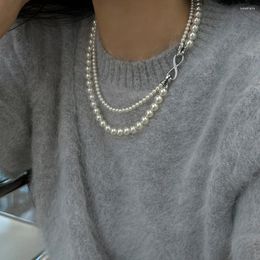 Chains Double Layered Pearl Necklace Sweet Korean Jewelry Clavicle Chain Pendant White Zircon Choker Gifts