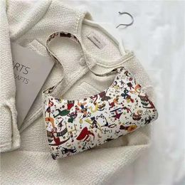 Totes Spraying Baguette Shoulder Bags For Women Bolsa Feminina 2024 Ins Cartoon Pattern Painting All-Match Retro Designer Handbags