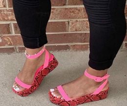 2020 Pink Platform Shoes Woman Sandals Open Toe Sandals Colourful Snake Ladies Summer Shoes Ankle Buckle Woman Size Plus3474989
