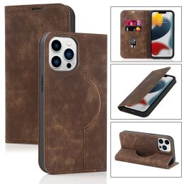 Cases Magnetic Leather Wallet Phone Cover for IPhone 14 Plus 13 15 Pro Max 12 for Magsafe Wireless Charging Kickstand Card Solt Case