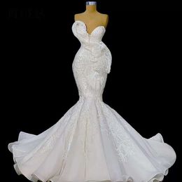 Kleider Braut Braut Wunderschöner Meerjungfrau Hochzeitskleid Spitzen Applikze Schatz Ausschnitt Sweep Zug Custom Made Beach Country Plus Size Vestido de Novia