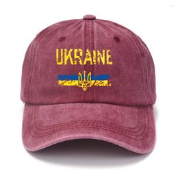 Ball Caps 2024 Ukraine Washed Cotton Print Retro Unisex Emblem Baseball Cap Outdoor Sports Adjustable Sunshade Hat