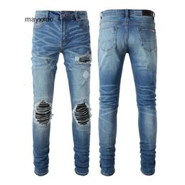 Purple Jean Amiiris Designer Jeans Mens Fashion Chaopai Heavy Craft Washed Perforated Mens High Quality Leather Pencil UR4I