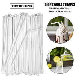 Disposable Cups Straws 100PC Individually Packaged White Plastic Flexible Straw Kitchen Dining Room