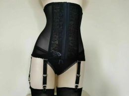 Bras Women Highwaist Garter Belt Panty 6 Straps Suspender Waspie Waist Cincher Black Waist Shaper