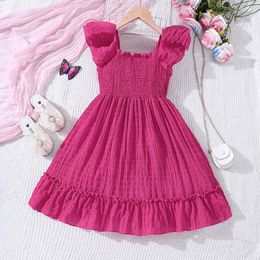 Girl Dresses Summer Solid Colour Ruffle Edge Casual Dress For Middle School Children And Girls