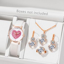 Wristwatches Ladies Elegant Fashion Watch 5PCS Set Quartz Sparkling Water Diamond Pu Leather As The Perfect Gift For Her