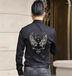 Men's Dress Shirts Black Tops Pullover Rhinestones Punk Clothes Drop Hip Hop Sweater Korean