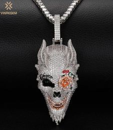 Other Vinregem Hip Hop Rock 925 Sterling Silver Created Moissanite Gemstone Personality Skull Pendant Necklace Fine Jewellery Wholes1805267