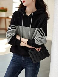 Women's Hoodies Graphic Tops Female Clothes Sweatshirts For Women Hooded Black Striped Sport Cotton Harajuku Fashion Goth On Promotion M