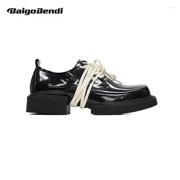 Casual Shoes Shining Black Trendy Man Special Design Modern Oxfords Young Men's Thick-sole Obvious