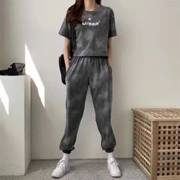 Women Clothing Sets Short Sleeve TshirtPant 2Pcs 2024 Summer Camouflage TieDyed Loose Tees Tops Sports Casual Suit 240419