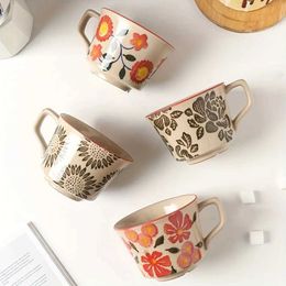 Tumblers 1pc 330ml 11.16oz Flowers Pattern Coffee Mug Ceramic Cup Vintage Tea Gifts For Family Coworkers Birthday Day H240506