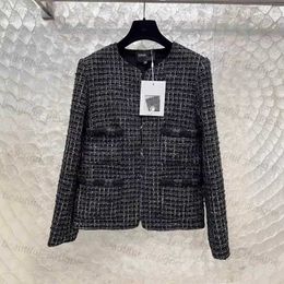 Fashion designer women's jacket 2024 Early Spring New Style Versatile Single breasted Thick Tweed Round Neck Black and White Coat