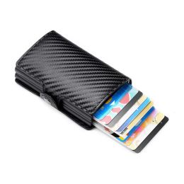 Holders Card Holders Business ID Badge Holder RFID Carbon Fiber Leather Double Box Metal Wallet For Men And WomenCard