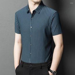 Men's Casual Shirts 2024 Minimalist Summer Lapel Striped Fashionable Single Row Multi Button Short Sleeved Slim Fit POLO Shirt Tops