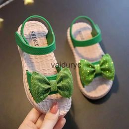 Sandals Kids Shoes Summer for Girls Bow Non-slip Soft Soled Versatile Solid Korean ldren Sweet Princess Beach H240507