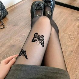 Women Socks Summer Butterfly Silk Black Tights Transparent Leggings Stockings Sexy Girl Retro Pantyhose