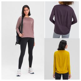sweatshirt yoga tops slim fit breathable women training running fitness clothing solid Colour loose short sleeve workout gym sport activewear shirt Long Sleeve