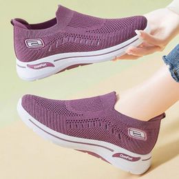 Casual Shoes 2024 Spring Summer Women Flat Walking Unisex Slip On Platform Outdoor Sneakers Men Black Breathable Mesh Sock