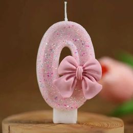 3PCS Candles 3D Design Number Birthday Candles Pink Eco-friendly Cake Topper Decoration Bow Knot Any Celebration Extended Big Number Candle