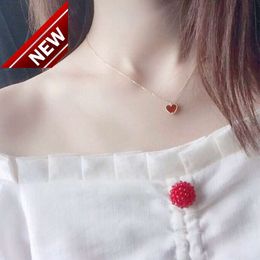 new van clover necklace s925 sterling silver delicate small red heart necklace japan and south korea style red agate heartshaped collarbone chain fashion gift