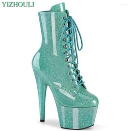 Dance Shoes Sexy Model 17cm/7Inches High Heels Women's Ankle Boots Round Head Sequined Vamp High-heeled Party Pole