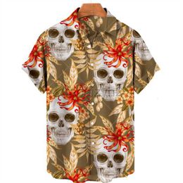 Men's Plus Tees & Polos 2024 Summer New 3D Digital Printed Skull Pattern Casual Fashion Loose Hawaiian Shirt Casual Shirts