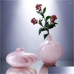 Vases Pink Imitation Porcelain Vase Glass Modern Luxury Soft Decoration Drop Delivery Home Garden Dhmvn