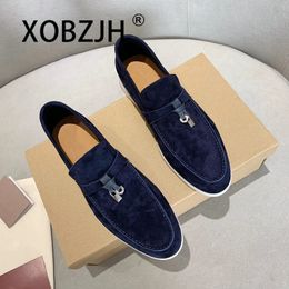 Loafers Summer Walk Shoes Moccasines Suede Women Spring Autumn Fashion Causal Leather Metal Pendant Flat Lazy SlipOn Mules 240506