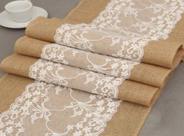 Hessian Lace Table Runner Tablecloth 275X30CM Vintage Lace Burlap Linen Table Runner Wedding Party Decor Vintage Tablecloth TQQ BH5499257