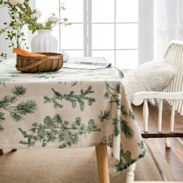Pads American Tablecloth Green Pine Cotton Linen Printed Table Mat Dining Room Cloth Rectangular Kitchen Table Cover Cloth NonSlip