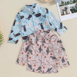 Kids Shirts Autumn Fashion Baby Boy Shirt Long Sleeve Turn-down Collar Button Closure Cactus/Hat Print Toddler Blouse Shirt Casual TopsL2405